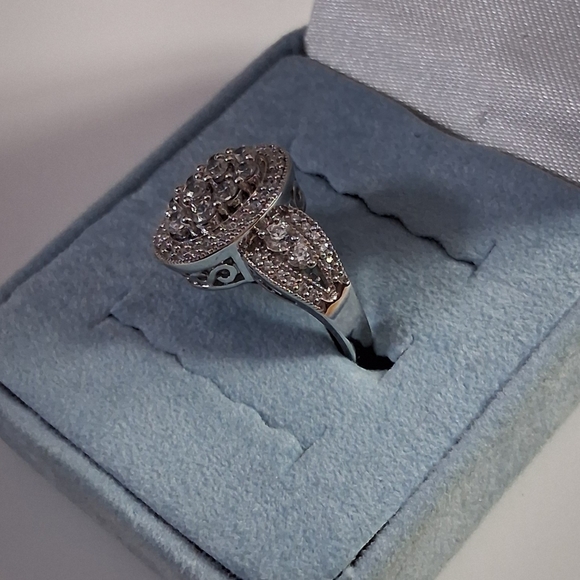 Epiphany Womens Size 6 925 Sterling Silver Oval Pave CZ Diamond Cluster Ring - Picture 5 of 10